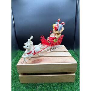 Vintage 1940s/50s Santa Claus Sleigh with Two Reindeer -Retro Plastic
